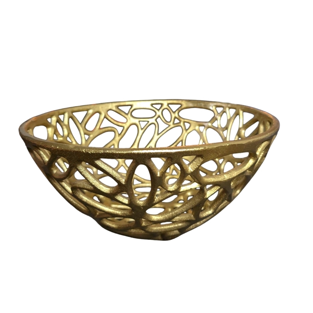Decorative Contemporary Gold Painted Bowl Shiny Metallic Colored Bowl Home Decor - Picture 4 of 13